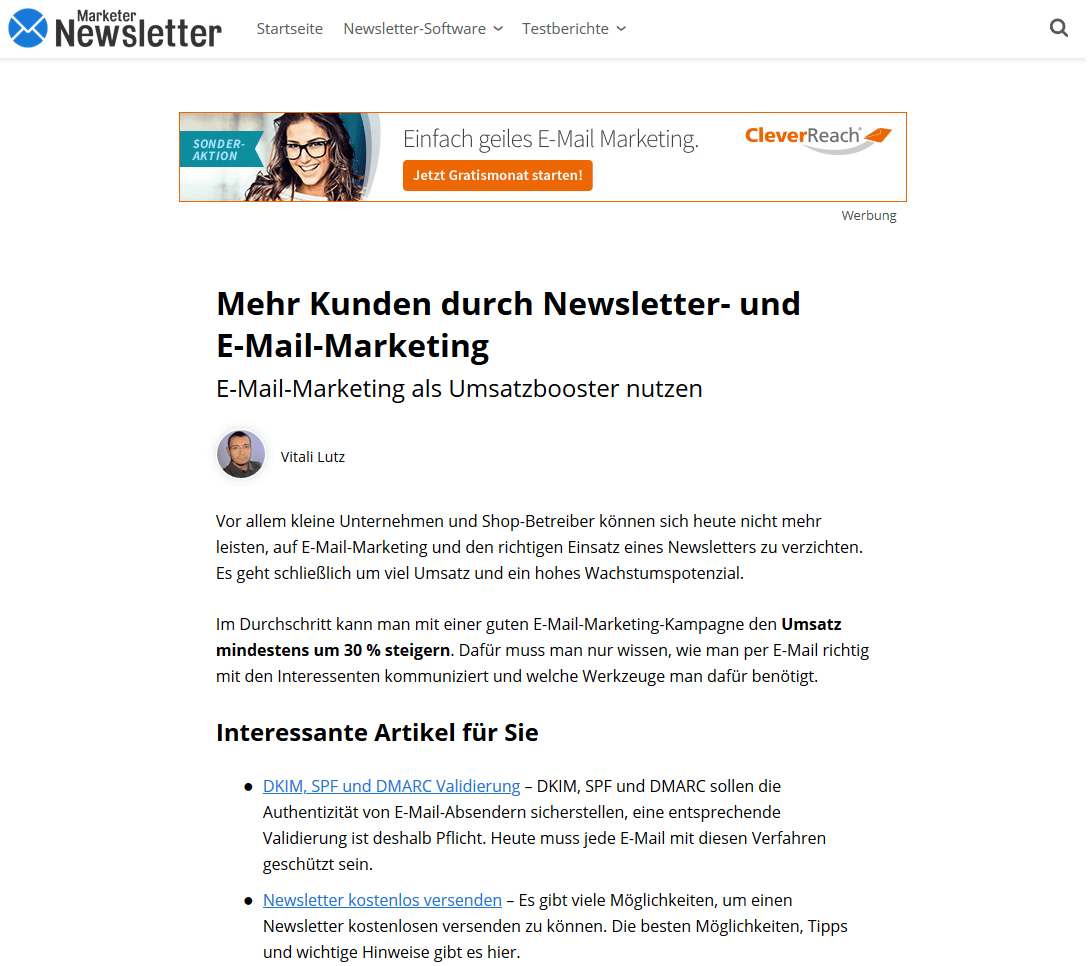 Beispiel-Website NewsletterMarketer.de 