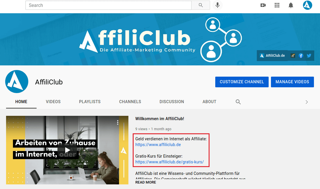YouTube AffiliClub-Kanal